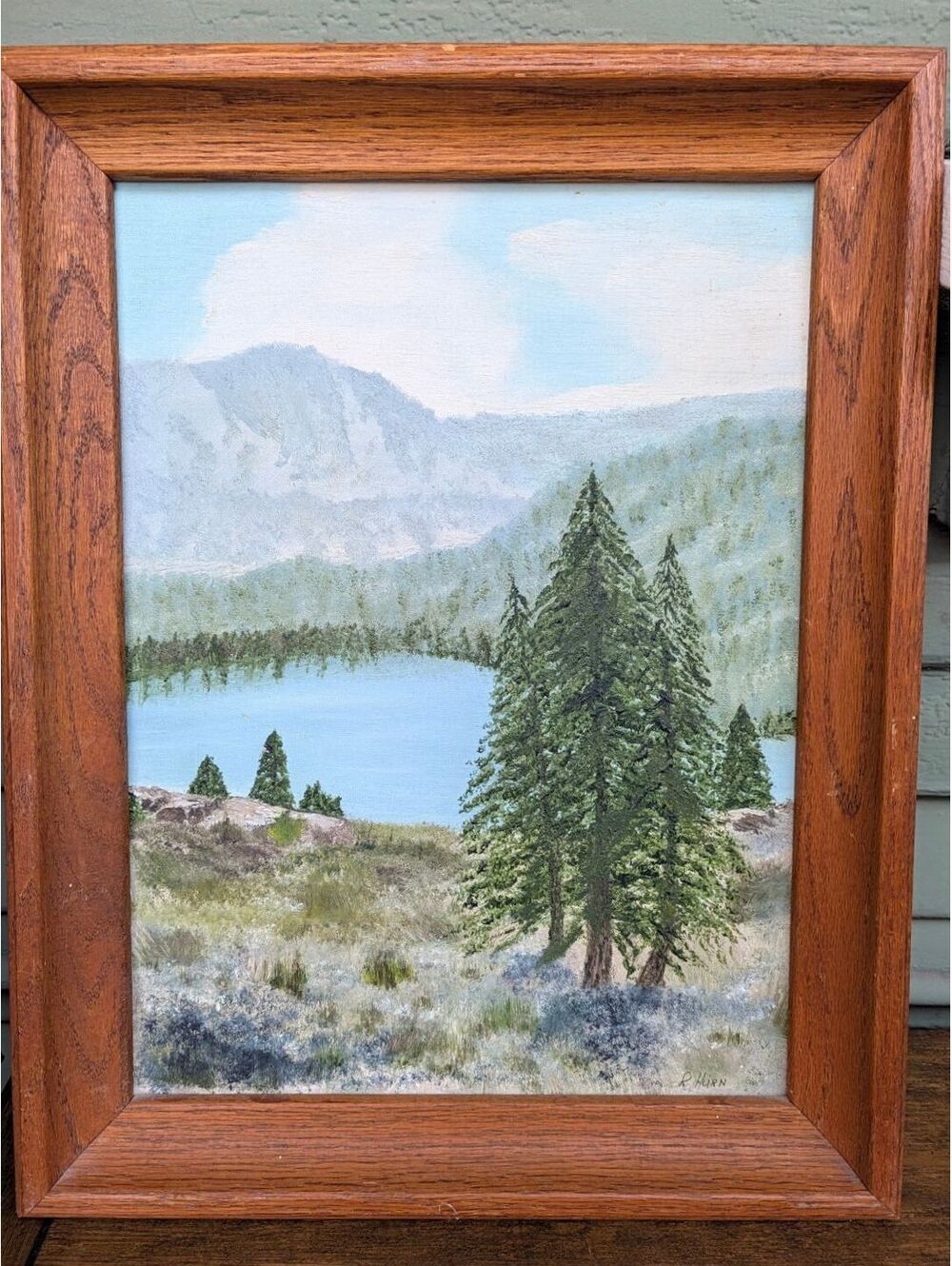 Vintage Framed Mountain Lake Landscape Painting Original Art